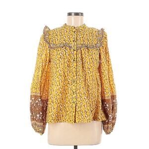 Joie Peasant Prairie Cottage Core Blouse Top Yellow Button Up Ruffle Boho Small